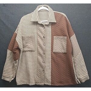 Coyote Textured‎ Houndstooth Patchwork Sweater Jacket Western Casual